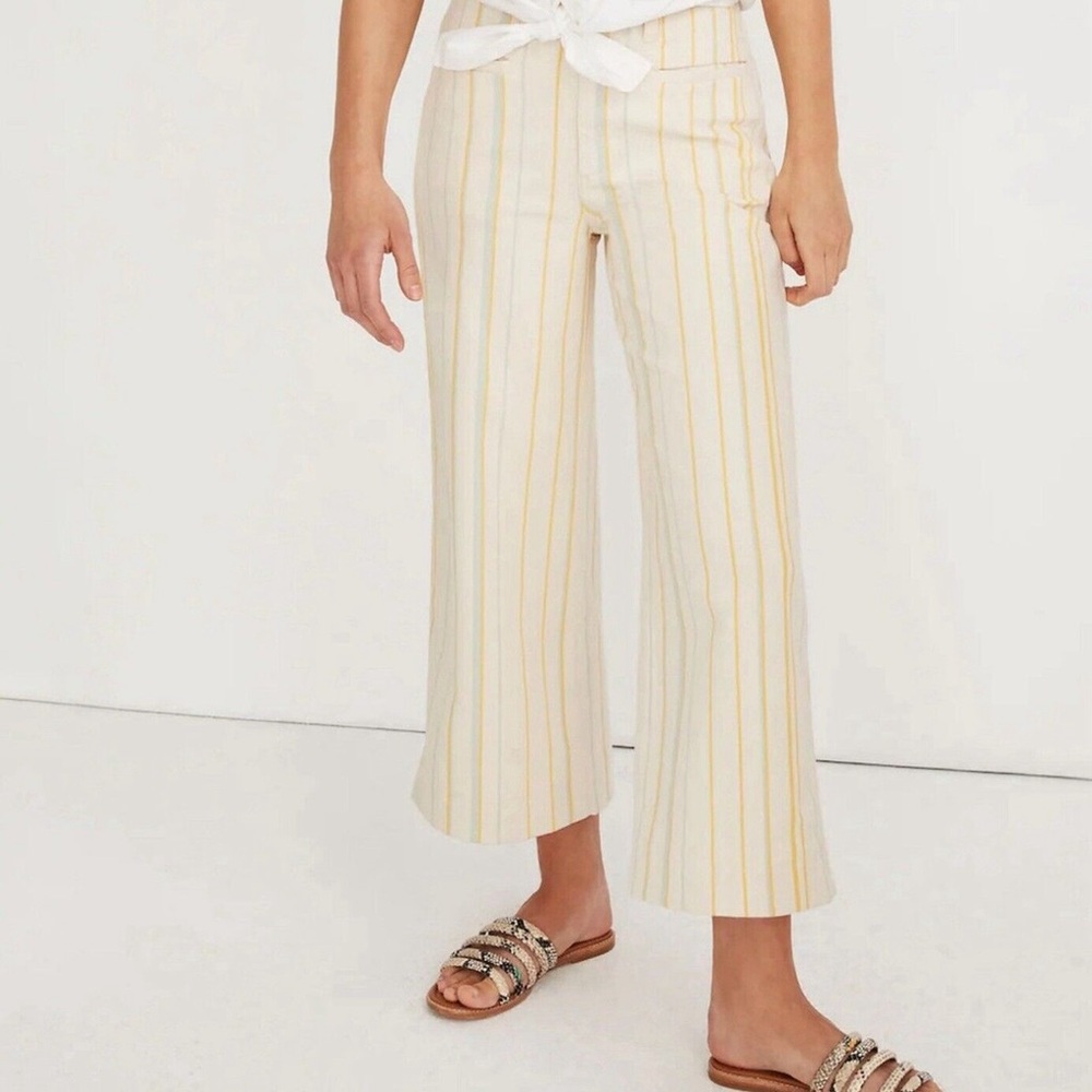 Madewell Cream Pants with Yellow Stripes